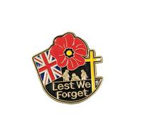 Broche coquelicot rouge « Lest We Forget » pour le jour du Souvenir du Souvenir Drapeau Union Jack Décorations Souvenir Vétéran