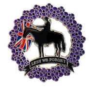 Broche coquelicot violet 2024 - Broche commémorative pour le jour du souvenir - Lest We Forget Soldat Armée Chevaux Animaux, Acier allié
