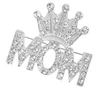 Broche Couronne Argentée Ornée de Cristaux pour Maman Élégante | Alliage Scintillant, Finition Argenté Lisse, Décoration de Tenue, Cérémonies et Invités Mariage