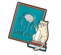 Broche créative en émail avec lunettes et tête pointue pour la pensée, bijoux de dessin animé pour enseigner