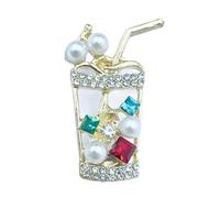 Broche créative en forme de tasse de thé au lait avec strass en zircon coloré pour jus de fruits, bijoux tendance pour femmes, bijoux uniques pour amis