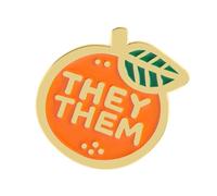 Broche créative en métal avec motif oranges et pronoms « They She/Her » pour accessoire de mode, taille unique, Comme décrit