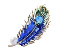 Broche créative en plumes de perles, Corsage bleu, gouttes d'huile, broches en plumes pour femmes, épingles pour vêtements de mariage de QQLADY