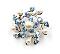 Broche cristal et perle 4cm bleu - RC006020
