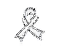 Broche Cristal Ruban De Sensibilisation Au Cancer Du Poumon Blanc - Finition Émaillée Avec Accents Plaqués Argent - Bijou Attentionné Pour Femmes