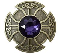 Broche Croix Celtique - Kilt écossais et châle - Nœud complexe et pierre précieuse - 7,6 cm - Idéal pour femme et homme - Pour vêtements Highland - Cape - Écharpe ou châle, 7.60cm, Métal