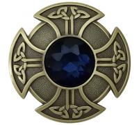 Broche Croix Celtique - Kilt écossais et châle - Nœud complexe et pierre précieuse - 7,6 cm - Idéal pour femme et homme - Pour vêtements Highland - Cape - Écharpe ou châle, 7.60cm, Métal