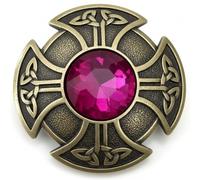 Broche Croix Celtique - Kilt écossais et châle - Nœud complexe et pierre précieuse - 7,6 cm - Idéal pour femme et homme - Pour vêtements Highland - Cape - Écharpe ou châle, 7.60cm, Métal