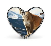 Broche cœur en métal avec panthère et lion des montagnes, idéale pour sacs à dos ou revers de veste. Broche Saint-Valentin.