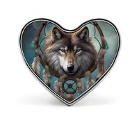 Broche cœur en métal, motif loup attrape-rêves 3D, pour sac à dos ou revers de veste, broche Saint-Valentin, broches cœur