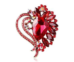 Broche Cœur En Zircone Cubique Épingle à Revers Élégante Pour Robe Costume Chapeau Mariage Noël Anniversaire Accessoire Femme Homme Cadeau Amour Promesse Décoration (rouge)