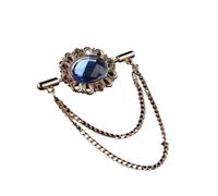 Broche de col ovale vintage en cristal avec pompon et boucle ardillon chaîne for vêtements for femmes hommes(Blu)