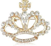 Broche de couronne, broche de couronne royale de la reine pour les femmes hommes mode or argent strass cristal broches épingle fête de mariage banquet anniversaire (C)