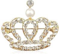 Broche de couronne, broche de couronne royale de la reine pour les femmes hommes mode or argent strass cristal broches épingle fête de mariage banquet anniversaire (A)