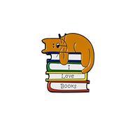 Broche de dessin animé Broche animale Chat Sleeping Book Badge animale intéressante créative décoration jupe bohème (Yellow, One Size)