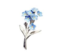 Broche de fleur de cristal bleu - épingle florale en émail avec tige de couleur argent, bijoux inspirés de la nature pour les femmes