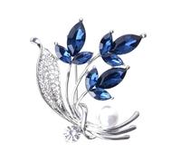 Broche de fleur en strass, Bouquet Corsage cristal, Broches for femmes(Sliver and Blue)