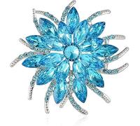 Broche de fleur en strass Pin Grande broche de fleur en cristal Pins de lapelle Fête de mariage Anniversaire Danse Banquet Robe Costume Cérémonie Vêtements (Bleu)