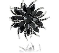 Broche de fleur en strass Pin Grande broche de fleur en cristal Pins de lapelle Fête de mariage Anniversaire Danse Banquet Robe Costume Cérémonie Vêtements (noir)