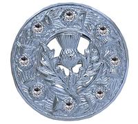 Broche de kilt chardon écossais 7,6 cm - Finition argentée avec 8 pierres vertes - Épingle à kilt au design celtique traditionnel pour homme, tenue Highland pour femme, châles, écharpes et carreaux de