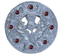 Broche de kilt chardon écossais 7,6 cm - Finition argentée avec 8 pierres vertes - Épingle à kilt au design celtique traditionnel pour homme, tenue Highland pour femme, châles, écharpes et carreaux de