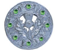 Broche de kilt chardon écossais 7,6 cm - Finition argentée avec 8 pierres vertes - Épingle à kilt au design celtique traditionnel pour homme, tenue Highland pour femme, châles, écharpes et carreaux de