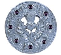 Broche de kilt chardon écossais 7,6 cm - Finition argentée avec 8 pierres vertes - Épingle à kilt au design celtique traditionnel pour homme, tenue Highland pour femme, châles, écharpes et carreaux de