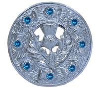 Broche de kilt chardon écossais 7,6 cm - Finition argentée avec 8 pierres vertes - Épingle à kilt au design celtique traditionnel pour homme, tenue Highland pour femme, châles, écharpes et carreaux de