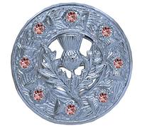 Broche de kilt chardon écossais 7,6 cm - Finition argentée avec 8 pierres vertes - Épingle à kilt au design celtique traditionnel pour homme, tenue Highland pour femme, châles, écharpes et carreaux de