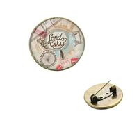 Broche de la collection London City rouge à deux étages, Big Ben Tower Bridge - Impression de dessin animé - Accessoires de vêtements, Verre
