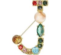 Broche de lettre A-Z avec cristal, perle de cristal broche initiale émail plaqué or coloré lettre alphabet épingle de poitrine bijoux pour cadeaux (R)