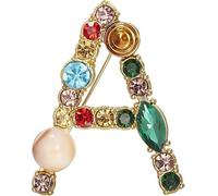 Broche de lettre A-Z avec cristal, perle de cristal broche initiale émail plaqué or coloré lettre alphabet épingle de poitrine bijoux pour cadeaux (N)