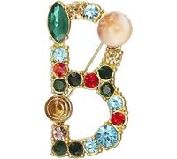 Broche de lettre A-Z avec cristal, perle de cristal broche initiale émail plaqué or coloré lettre alphabet épingle de poitrine bijoux pour cadeaux (D)