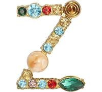 Broche de lettre A-Z avec cristal, perle de cristal broche initiale émail plaqué or coloré lettre alphabet épingle de poitrine bijoux pour cadeaux (Q)