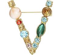 Broche de lettre A-Z avec cristal, perle de cristal broche initiale émail plaqué or coloré lettre alphabet épingle de poitrine bijoux pour cadeaux (X)
