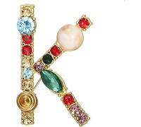 Broche de lettre A-Z avec cristal, perle de cristal broche initiale émail plaqué or coloré lettre alphabet épingle de poitrine bijoux pour cadeaux (M)