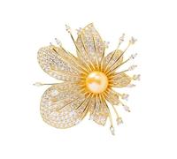 Broche de luxe en forme de fleur avec cristaux et fausses perles pour robes, manteaux, orchidées en cristal
