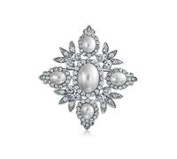 Broche De Mariage De Style Vintage Grande Déclaration La Mode Cristal Feuille Fleur Blanche Simulée Perle Pour Femmes Argent Ton Or Plaqué Rhodium