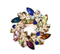 Broche de Mode pour Femmes, Strass Fleur Or Broche Bijoux Faits à la Main pour Bouquet de Mariage, écharpe Anneau Boucle Clip (A-Couleur)