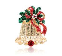 Broche de Noël en forme de cloche dorée avec strass pour femmes et filles, tendance, colorée, fleur, nœud, feuille, Père Noël, broche pour cou, nœud papillon, cravate, accessoires de robe, bijoux de