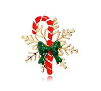 Broche de Noël raffinée rouge et vert en forme de canne à sucre d'orge pour femme - Épinglette dorée en forme de flocon de neige - Accessoire de bijoux festifs pour la saison des festivals