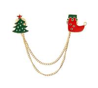 Broche de Noël tendance avec pampilles et chaîne - Épingle à vêtements - Arbre de Père Noël - Couronne - Bijou de fête - Broche fantaisie pour fête d'anniversaire, Noël, festival de Noël