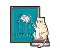 Broche de personnage de professeur de chat de dessin animé avec des lunettes faisant un geste à la tête pour inspiration intellectuelle accessoire broche pour professeur de chat