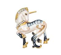 Broche de poitrine de cheval blanc scintillante à fermeture sécurisée en forme d'animal - Design léger - Styles polyvalents - Améliorateur de strass - Broche cheval blanc