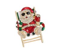 Broche décorative avec figurine de Père Noël, bordure en pierre, | Finition dorée pour pull, écharpe, chapeau, de vacances, saisonnier, usage quotidien