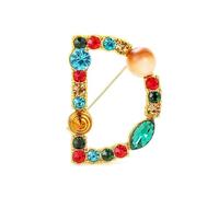 Broche décorative, broche initiale en cristal, plaqué or, émail coloré, lettres de l'alphabet, broche de poitrine, bijoux à offrir. (D)
