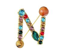 Broche décorative, broche initiale en cristal, plaqué or, émail coloré, lettres de l'alphabet, broche de poitrine, bijoux à offrir. (N)