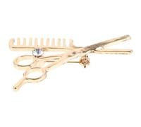 Broche Décorative Coiffeur Ciseaux Peigne en Alliage de Zinc | Style Coiffure Détaillé, Accent Facile sur Chemises et Vestes, Teinte Or, pour Tenue Professionnelle