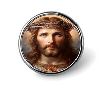 Broche décorative en alliage d'aluminium représentant le Sacré-Cœur du Christ et la couronne d'épines, ornée d'une croix florale colorée. Accessoire élé pour vestes, sacs à dos, chapeaux et chemises.