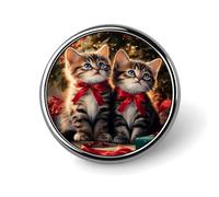 Broche décorative en alliage d'aluminium rond, ornée de chatons de Noël avec nœuds rouges, de gnomes magiques, de nuages, d'étoiles et de diamants. Accessoire élé pour vestes, sacs à dos, chapeaux et